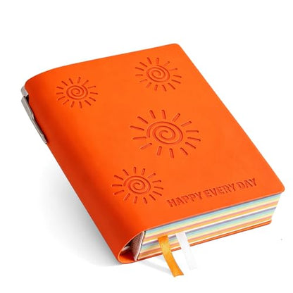 Thick Blank Journal Notebook 400 Pages With Pen Holder 100gsm Thick Color Blank Pages ， A6 Unlined Plain Sketchbook ，No Lines Soft Leather Small Blank Notebook For Women Drawing Book Memo Writing Sketch Diary Hardcover Notebook3.9 × 5.5(Happy Every Day- P