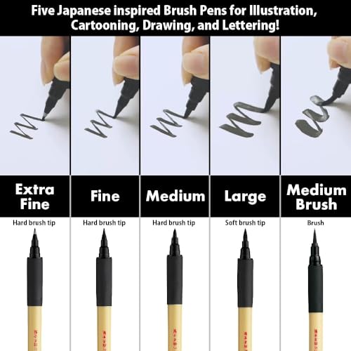 Kuretake Bimoji Brush Pen, 5 pcs set, brush tip marking fude brush pen, for Calligraphy, lettering, illustration, Professional, Made in Japan - style: Variety 5pcs box2