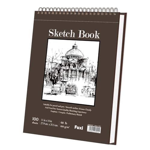 Sketch Book 11 x 14”, 100 Sheets Top Spiral Sketchbook, 68lb /100gsm Drawing Paper Pad, Sketch Pads for Drawing for Adults, Large Sketchbook. - color: Brown, size: 11" x 14" (Pack of 1)