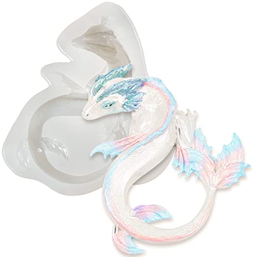 FUNSHOWCASE Sea Serpent Epoxy Resin Silicone Mold Flood Dragon for Fondant Cake Decorating, Concret, Cement, Polymer Clay, Around 4inch Large - color: Sea Dragon