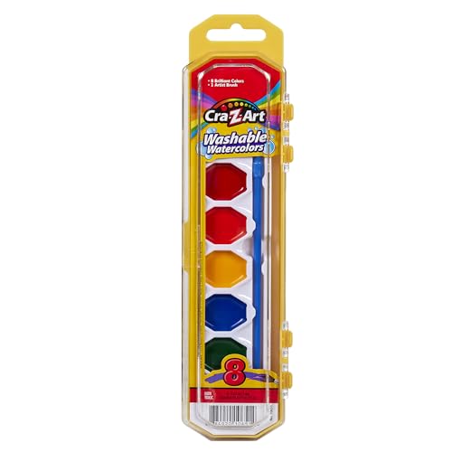 Cra-Z-art Washable Watercolors with Brush, 8 Colors, 1 Tray (10651) - size: 1 Count (Pack of 1)