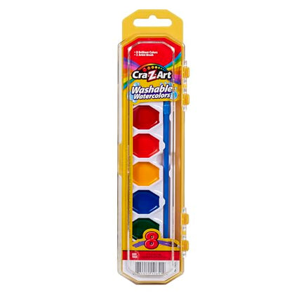 Cra-Z-art Washable Watercolors with Brush, 8 Colors, 1 Tray (10651) - size: 1 Count (Pack of 1)