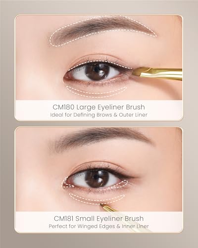 Desert Oak Series Wing Liner Duo Brush Set - CM 180 Bold Angled Eyeliner & CM 181 Precision Detail Brush for Gel/Liquid/Powder, Bubinga Handle & Brass Ferrule - color: CM-0180+CM-0181, size: 2 Piece