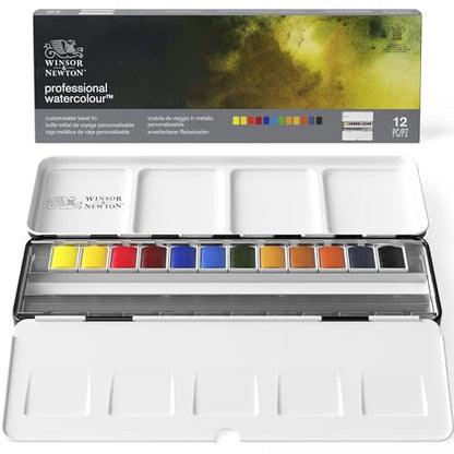 Winsor & Newton Professional Watercolor Paint Set, Black Box Set, 12 Half Pan - style: Black Box 12 Half Pan