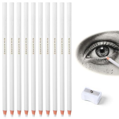 Precision Eraser Pens 10 Pack Fine Detail Eraser Pen with Sharpener | Pen Style Art Eraser, Professional Erasing Detail Add Highlight, for Beginner Artists Sketching Drawing Detailing Drafting