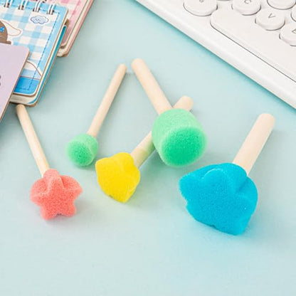 Flower Sponges Brush Set Paint Sponge Wood Handle Round Foam Stencil Brushes Touch Up Painting Tools for Acrylic Craft Staining Varnishes 10pcs - color: B