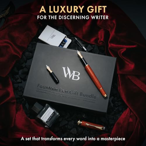 Wordsworth & Black Fountain Pen Set, Luxury Bamboo Wood - Medium Nib, Extra Fine Nib, Gift Case; 25ML Black Ink Bottle, 6 Ink Cartridges, Refill Converter - Calligraphy, Writing [Brown Wood] - color: Brown Wood