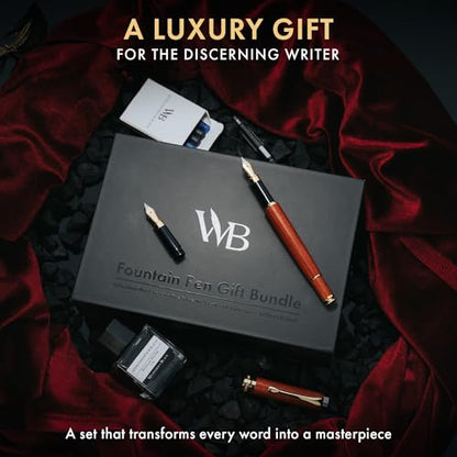 Wordsworth & Black Fountain Pen Set, Luxury Bamboo Wood - Medium Nib, Extra Fine Nib, Gift Case; 25ML Black Ink Bottle, 6 Ink Cartridges, Refill Converter - Calligraphy, Writing [Rosewood] - color: Rosewood