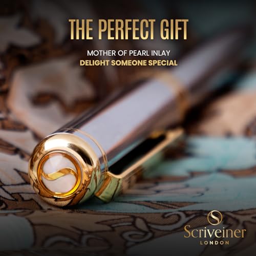 Scriveiner Silver Chrome Fountain Pen - Stunning Luxury Pen, Real Gold Finish, Schmidt Gilded Nib (Extra Fine), Best Gift Set for Men & Women Professional Executive Office Nice Designer Pen - color: 10. Silver Chrome with Gold, style: Extra Fine Nib
