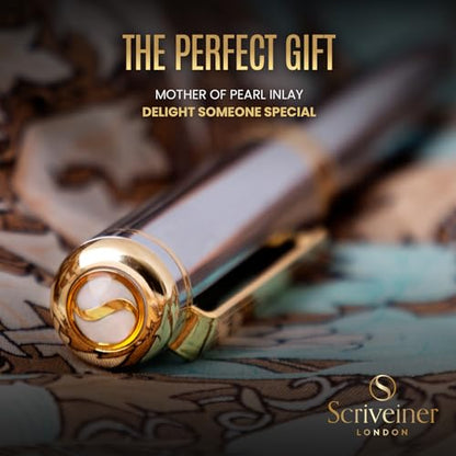 Scriveiner Silver Chrome Fountain Pen - Stunning Luxury Pen, Real Gold Finish, Schmidt Gilded Nib (Extra Fine), Best Gift Set for Men & Women Professional Executive Office Nice Designer Pen - color: 10. Silver Chrome with Gold, style: Extra Fine Nib