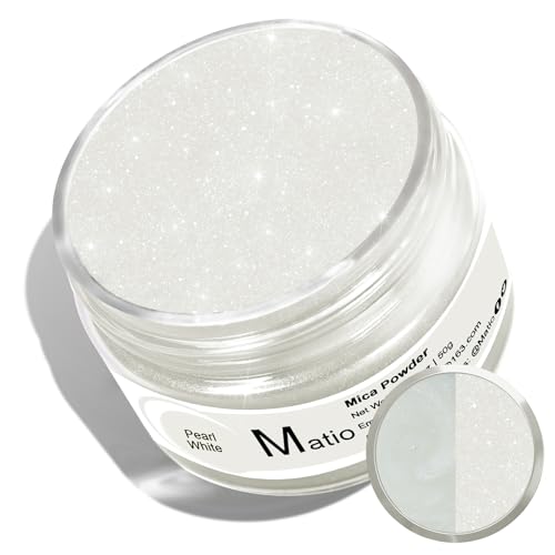 Matio Pearl White Mica Powder for Epoxy Resin, 1.8oz/ 50g Pearlescent Effect Mica Powder Natural Color Pigment for Soap Making, Bath Bomb, Candle Dye, Resin Craft,Paint,Nails Art,Jewelry,Slime Pigment - color: Pearl White