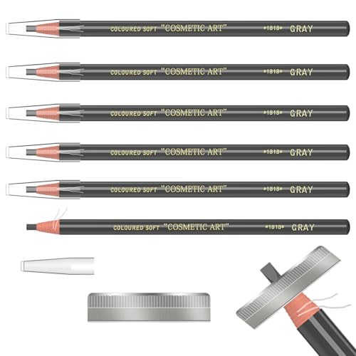 6 Piece Gray Colour Waterproof Eyebrows Pencil Tattoo Makeup And Microblading Supplies Kit-Permanent Eye Brow Liners In Waterproof Eyebrow Pencils Peel - Brow Pencil Set For Marking(6 Pcs) - color: Gray