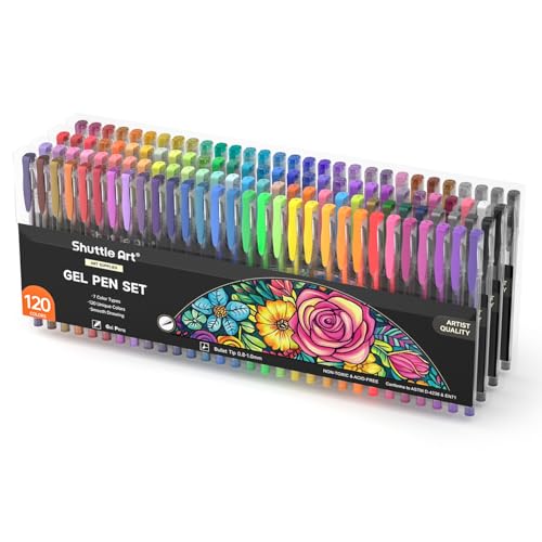 Shuttle Art 120 Unique Colors (No Duplicates) Gel Pens Gel Pen Set for Adult Coloring Books Art Markers - color: grey