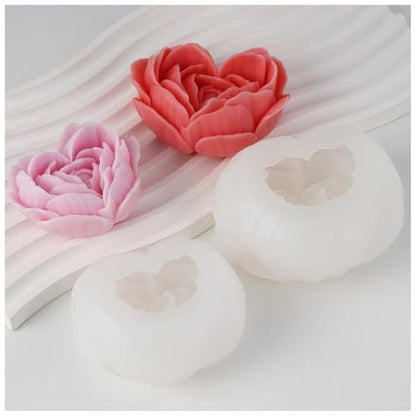 2 Pcs Rose Candle Molds, 3D Heart Rose Flower Silicone Molds, Valentine’s Day Heart Resin Casting Mold for DIY Soap Candle Wax Melt - color: Heart Rose