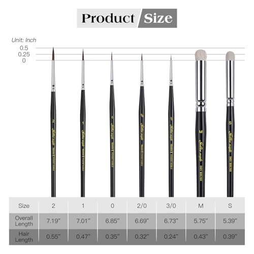 Kolinsky Sable Miniature Paint Brushes - Golden Maple 7pcs Detail Paint Brushes Drybrushes for Acrylic Watercolor, Small Fine Detail Paint Brush Set for Mini Paints (Black) - color: Black