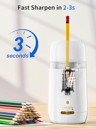 JARLINK Automatic Electric Pencil Sharpener - Hands-Free Operation, 3 Sharpness Modes, 3-Second Sharpening, Rechargeable & Portable for 7-12mm Pencils, Ideal for Classroom and Home Use (White) - color: White
