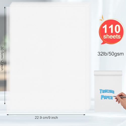 110 Sheets Tracing Paper for Drawing, 9”x12” Trace Paper, Translucent Vellum Paper Tracing Paper Pad, Tracing Pad for Sketching, Preliminary Drawing, Overlaying Images Tracing - size: 9”x12”（110 Sheets）