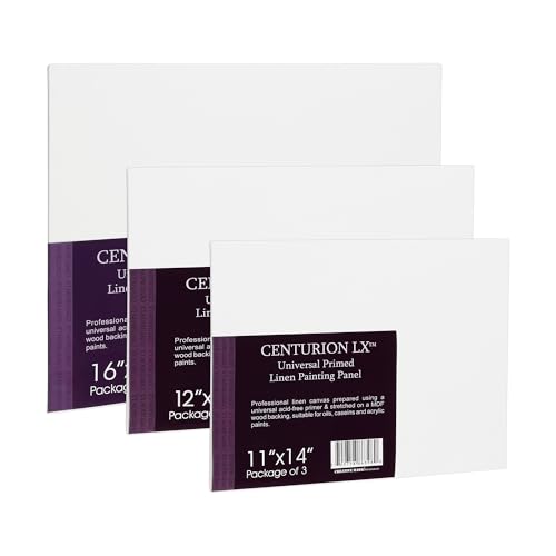 Centurion All-Media Primed Linen Panels - Large Multipack of 9-11oz Universal Primed Canvas Boards for Painting, Mounted on MDF Wood, Non-Warping, Ideal for Artists, Professionals, and Painters - size: Large Multipack