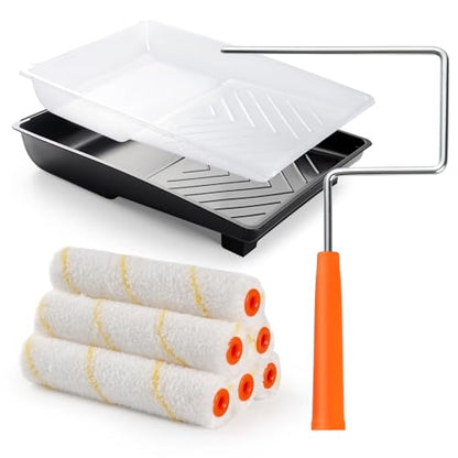 9 Pcs 6 Inch Small Paint Roller Kit with Microfiber Paint Roller Covers, Paint Tray with Liner, Mini Paint Roller for Painting Wall, Door, Cabinet - size: 9 Pcs 6 Inch Small Paint Roller Kit