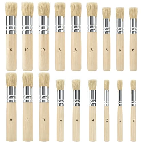 SOUJOY 18 Pcs Wooden Stencil Brushes Set, Natural Bristle Paint Brushes with Wooden Handle for Acrylic Oil Watercolor Painting, Wood Wall Model House Painting, Stencil Projects, DIY Crafts, 6 Sizes