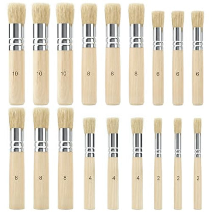 SOUJOY 18 Pcs Wooden Stencil Brushes Set, Natural Bristle Paint Brushes with Wooden Handle for Acrylic Oil Watercolor Painting, Wood Wall Model House Painting, Stencil Projects, DIY Crafts, 6 Sizes