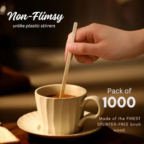 Coffee Stirrers Disposable Wooden Coffee Stir Sticks, 7-inch Large Stir Sticks, 1000 Wooden Coffee Stirrers, Round-End Wooden Stir Sticks for Coffee, Birchwood Swizzle Sticks for Coffee - style: 7 Inches - Pack of 1000