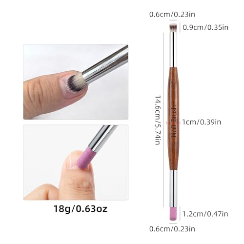 1 Piece Dual-Head Nail Art Tool - Pumice Stone Nail File, Cuticle Pusher, Nail Brush for Cleaning and Gradient Blending - color: Cuticle Pusher&Nail Brush