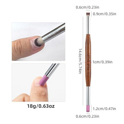 1 Piece Dual-Head Nail Art Tool - Pumice Stone Nail File, Cuticle Pusher, Nail Brush for Cleaning and Gradient Blending - color: Cuticle Pusher&Nail Brush