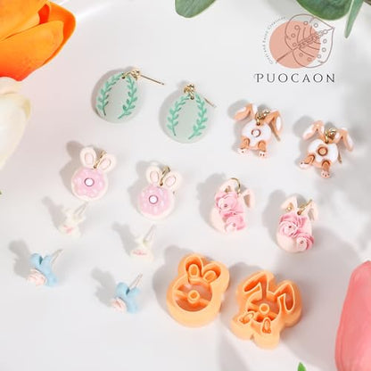 Puocaon Easter Polymer Clay Cutters - 9 Pcs Rabbit Clay Cutters for Polymer Clay Jewelry Earrings, Spring Easter Eggs Bunny