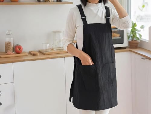 NEWGEM Waterproof Apron with Pockets for Women Cooking Painting Baking Gardening - color: 3 Pockets Black