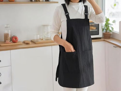 NEWGEM Waterproof Apron with Pockets for Women Cooking Painting Baking Gardening - color: 3 Pockets Black