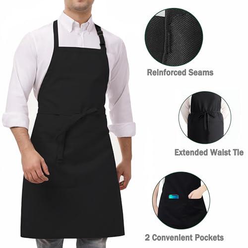 4 Packs Black Waterproof Apron, Adjustable Apron with 2 Pocket for Men Women, Professional Waiter Chef Work Apron