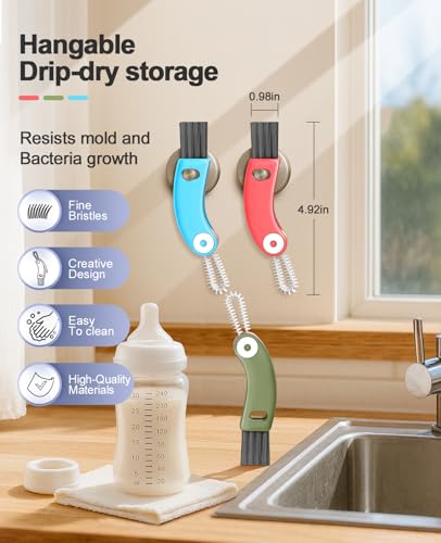 3 in 1 Cup Lid Cleaning Brush 3 PCS - Multifunctional Cleaning Brush Set for Tight Spaces, Bottle Gaps & Travel Mugs | Portable Durable Cup Lid Cleaner Tools (Multicolor)