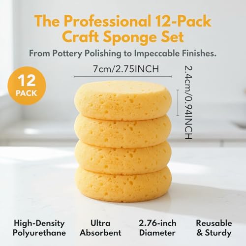 Round Pottery Sponges for Clay 12 Pack Round Pottery Sponges 2.8 Inch Durable Synthetic for Clay Sculpting Wheel Throwing and Painting Highly Absorbent for Ceramics Crafts Cleaning
