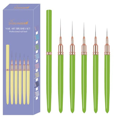 5PCS Liner Brushes for Nails, Nail Art Liner Brushes Set, 6/9/12/15/18mm Thin Detail Brush for Long Lines & Fine Drawing, UV Gel Polish Painting Nail Design Tools - Green - color: Green