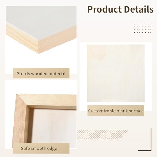 8 Pcs Wood Panels, 12×12 Inch Unfinished Wooden Boards for Painting, Wooden Canvas Panels for Pouring, Wood Cradle Boards for Art Crafts, DIY Projects