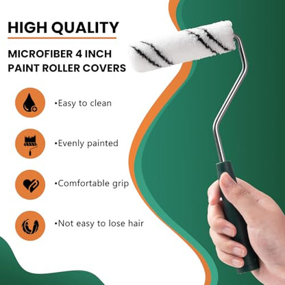 60 Pack 4 Inch Microfiber Paint Roller Covers with 2pcs Anti Rust Metal Roller Frames, Professional Grade Painting Tools for Walls, Ceilings, Furniture - color: 4 inch paint roller 60 pack