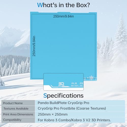 BIQU CryoGrip Pro Frostbite for Kobra 3 Combo/Kobra 3 V2 3D Printer 250x250MM Cold Build Plate Double Sided Strong Adhesion Spring Steel Sheet Room Temperature Print Upgrade Removable Heated Bed Cover - style: Frostbite(Kobra 3 Combo//Kobra 3 V2)
