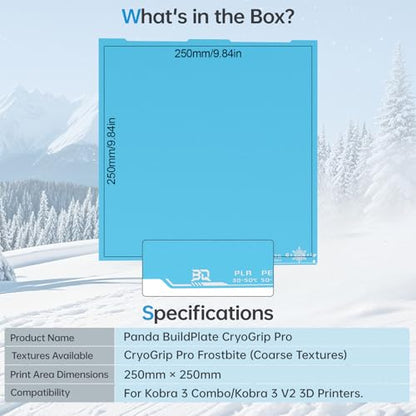 BIQU CryoGrip Pro Frostbite for Kobra 3 Combo/Kobra 3 V2 3D Printer 250x250MM Cold Build Plate Double Sided Strong Adhesion Spring Steel Sheet Room Temperature Print Upgrade Removable Heated Bed Cover - style: Frostbite(Kobra 3 Combo//Kobra 3 V2)
