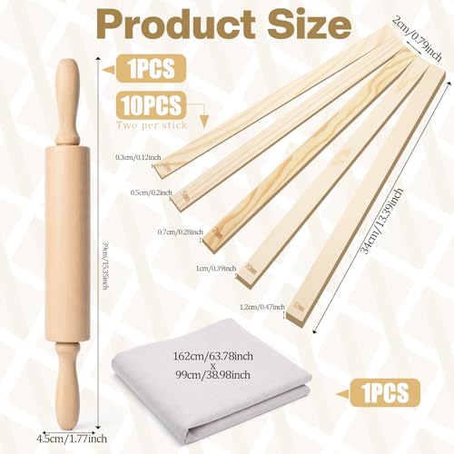 IMengjbang 12 Pcs Pottery Tools Set, Wooden Clay Rolling Pin with 5 Size Thickness Guides, Linen Tablecloth for Ceramic Pottery Making, Clay Roller for Crafts