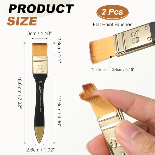 uxcell 2 Pcs Flat Paint Brush 1.18" Width Nylon Acrylic Painting Brushes Professional Paint Tools with Wooden Handle for Watercolor Oil Crafts Face Body Art, Yellow - size: 1.18"