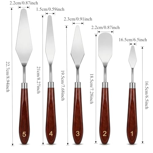 5pcs Palette Knife Painting Stainless Steel Spatula Wood Handle | Oil Paint Knives, for Oil Painting, Acrylic Painting, Paint Mixing, Texture Art, Canvas and Artist Use