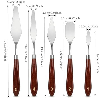 5pcs Palette Knife Painting Stainless Steel Spatula Wood Handle | Oil Paint Knives, for Oil Painting, Acrylic Painting, Paint Mixing, Texture Art, Canvas and Artist Use