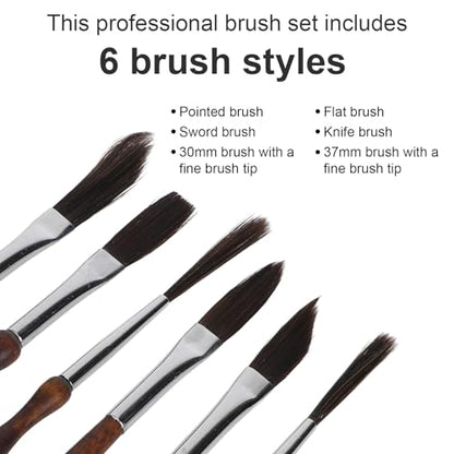 Penitue 6pcs Pinstriping Brush, High-Performance Pinstripe Lettering Paint Brush Kit Set with Dagger Flat-Tipped Sword-Shaped Long Cat-Tongue & Liner Brushes for Fine Lines & Decorative Painting