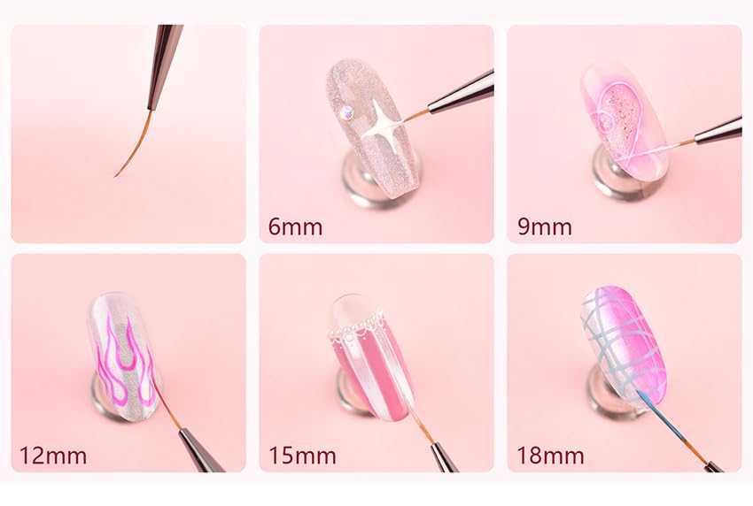 KADS 18mm Nail Liner Brush Ultra Thin Stripe Pen Fine Line Drawing Manicure | metal handle nail liner brush,ultra-fine bristles, thin line drawing for gel polish striping, floral & detail nail art design - color: 18mm (Single)