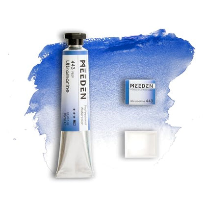 MEEDEN Professional Artist Watercolor Paint: Ultramarine - 15ml/0.5oz Water Color Tube, Semi-Moist Pigment Half Pan and Empty Matching Half Pan for Artists Pros - color: Ultramarine