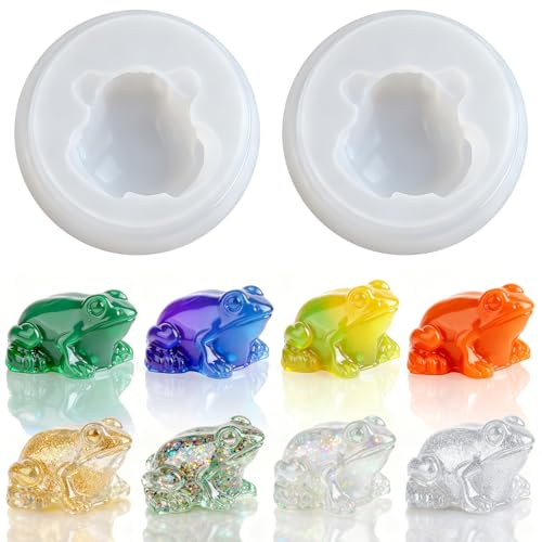 Mini Cute Frog Figurines Silicone Mold, 2 Pcs Micro Dollhouse Animal Epoxy Casting Mold with Realistic Shapes for DIY Resin Art Fairy Garden Miniatures Landscape Crafts Decor - color: 2 Pcs Frog White