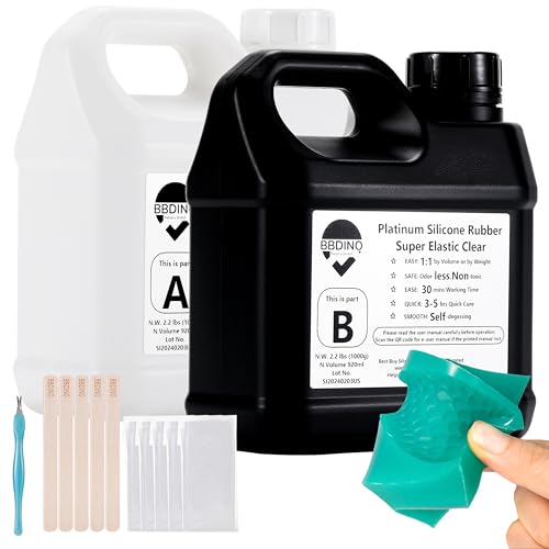 BBDINO Silicone Mold Making Kit Super Elastic Clear Liquid Silicone 4.4 Lbs | 1A:1B Mixing Self Degassing Platinum Fast Cure Soft Mold Making Silicone Ideal for Molds Casting of Resin/Candle/Soap/Plaster - color: 70.6 Oz Clear