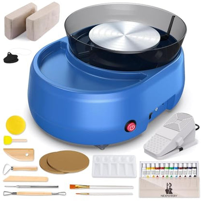 6 inch Home Pottery Wheel for Pottery Craft - Complete Pottery Kit for Beginners, Two-Way Rotation, 2.2lb Air Dry Clay, Arts and Crafts Sculpting Tools, Craft Gifts - color: Blue