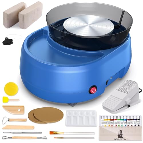6 inch Home Pottery Wheel for Pottery Craft - Complete Pottery Kit for Beginners, Two-Way Rotation, 2.2lb Air Dry Clay, Arts and Crafts Sculpting Tools, Craft Gifts - color: Blue